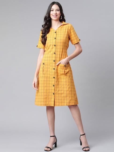 cottinfab mustard check shirt cotton dress