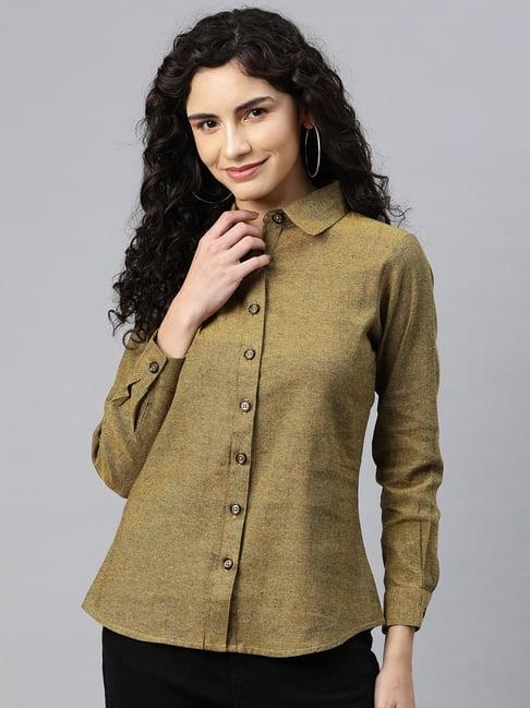 cottinfab mustard cotton regular fit shirt