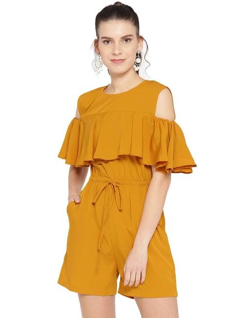 cottinfab mustard crepe playsuit