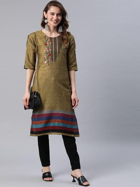 cottinfab mustard embroidered kurta