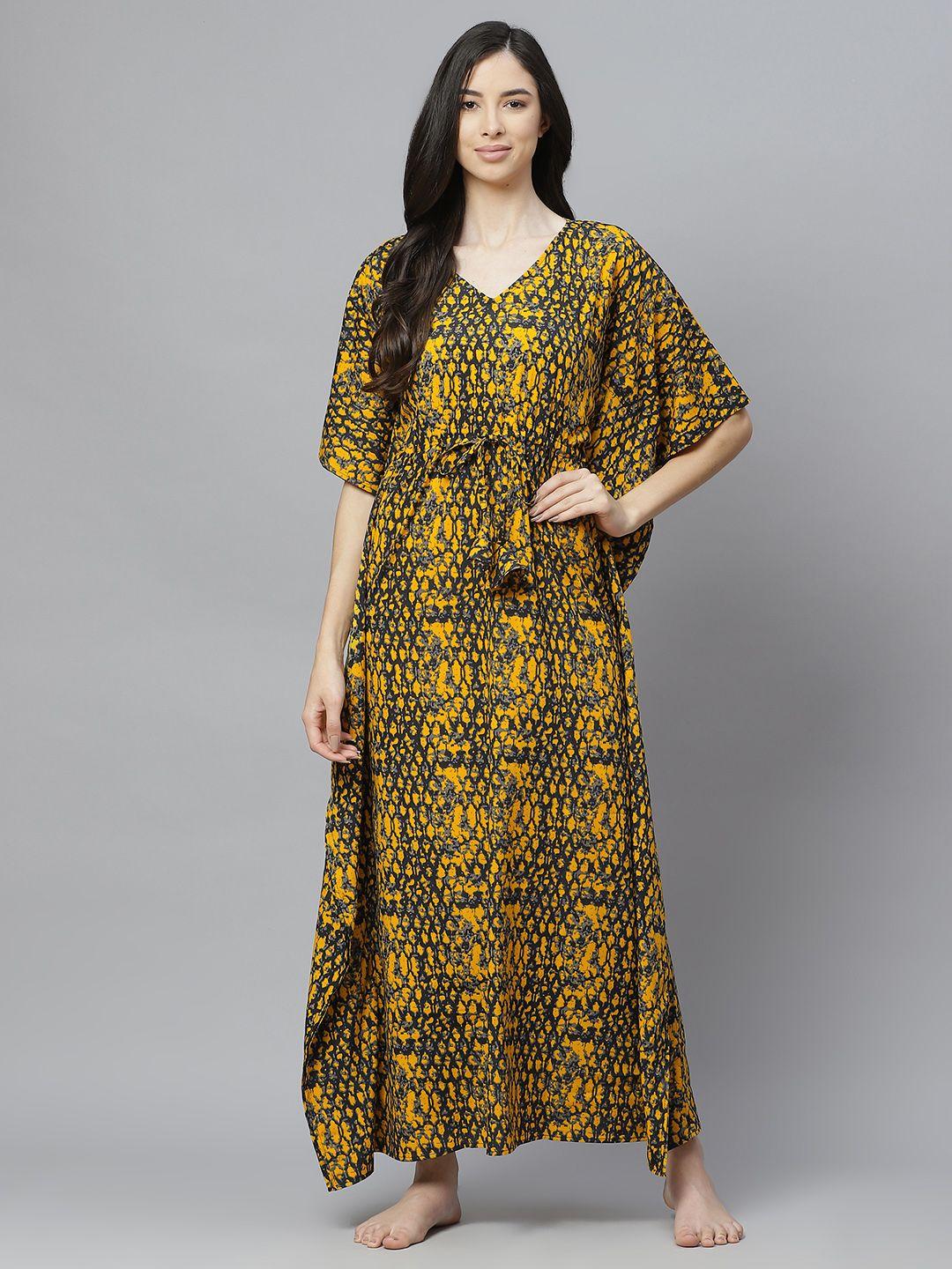 cottinfab mustard printed maxi nightdress