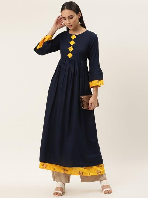 cottinfab navy anarkali rayon kurta