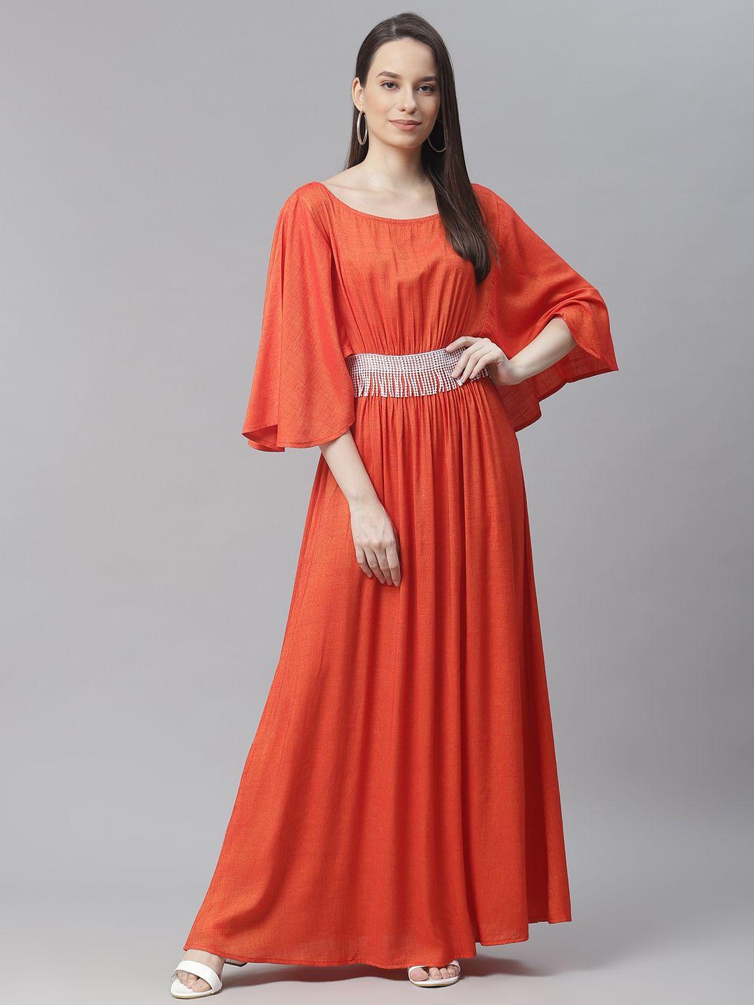 cottinfab orange & white ethnic maxi dress