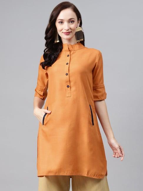 cottinfab orange regular fit kurti