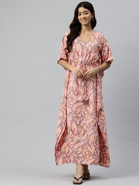 cottinfab peach printed kaftan maxi dress