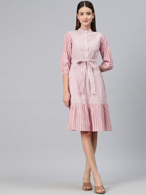 cottinfab pink & white cotton striped wrap dress