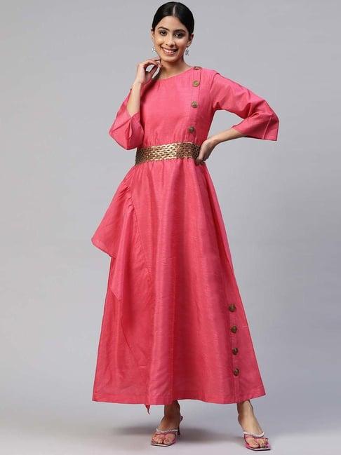 cottinfab pink maxi cotton silk dress