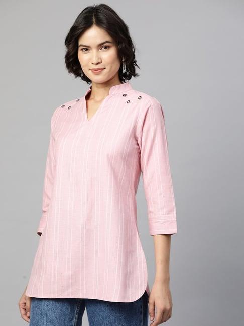 cottinfab pink self design ethnic cotton top