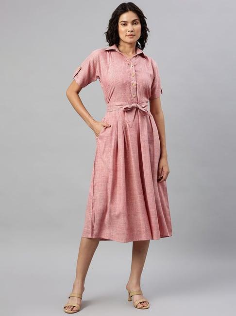 cottinfab pink textured wrap rayon dress