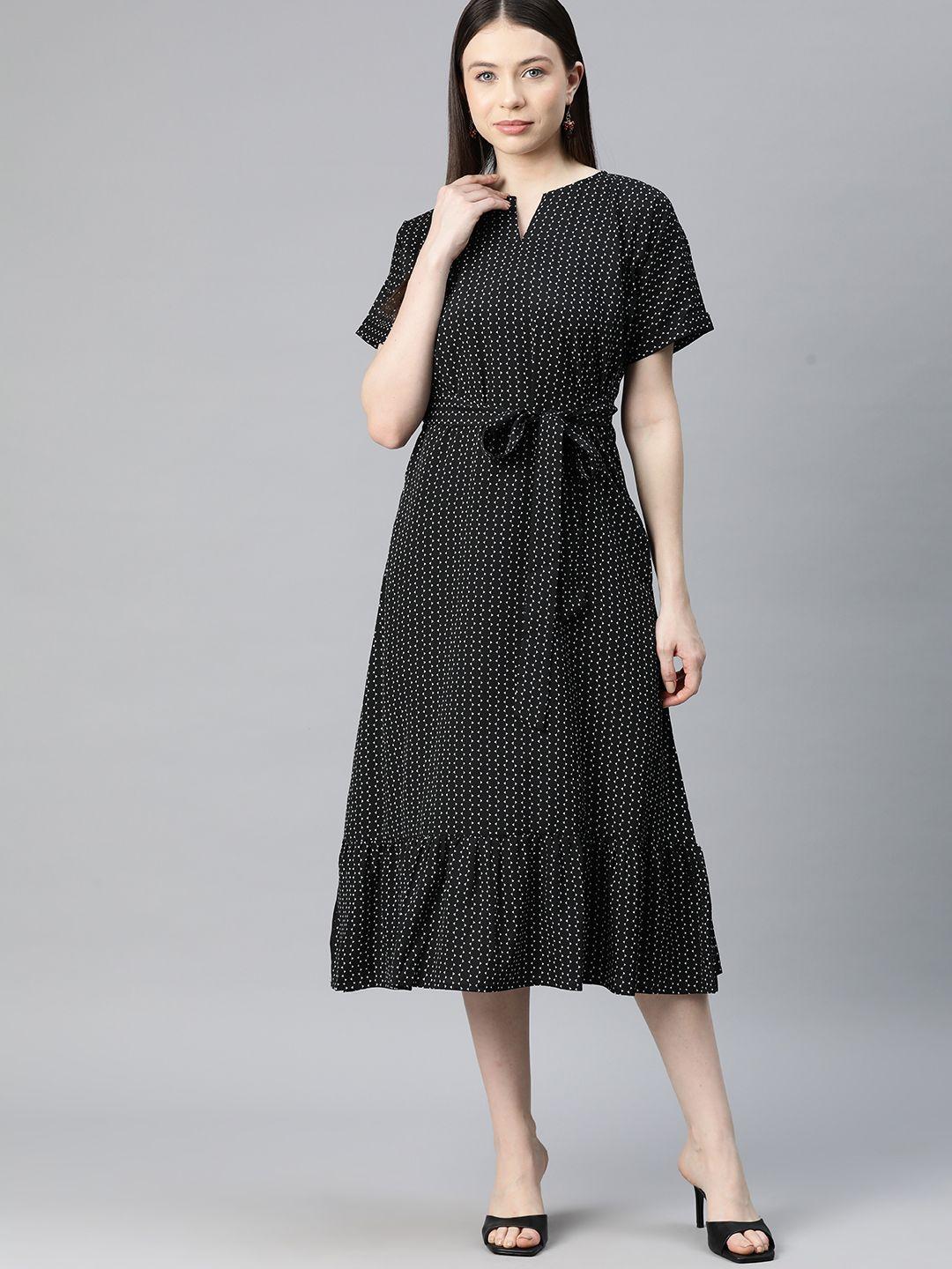 cottinfab polka dot print crepe a-line midi dress