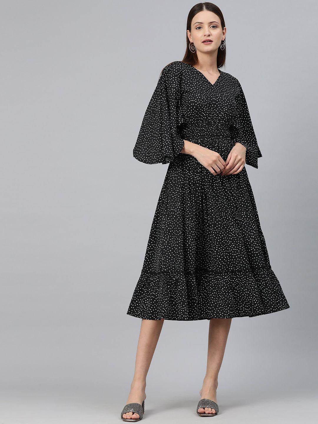 cottinfab polka dot print flared sleeve crepe a-line midi dress