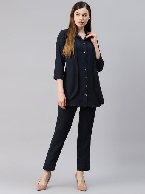 cottinfab polyester navy below knee shirt with trousers