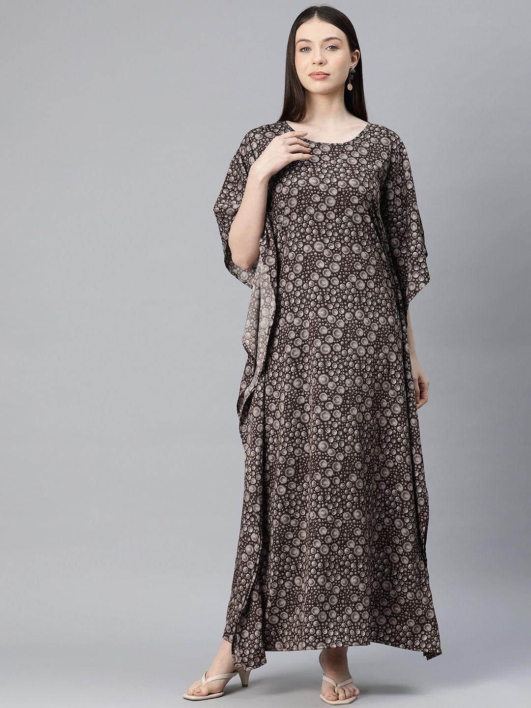 cottinfab printed kimono sleeve crepe kaftan maxi dress