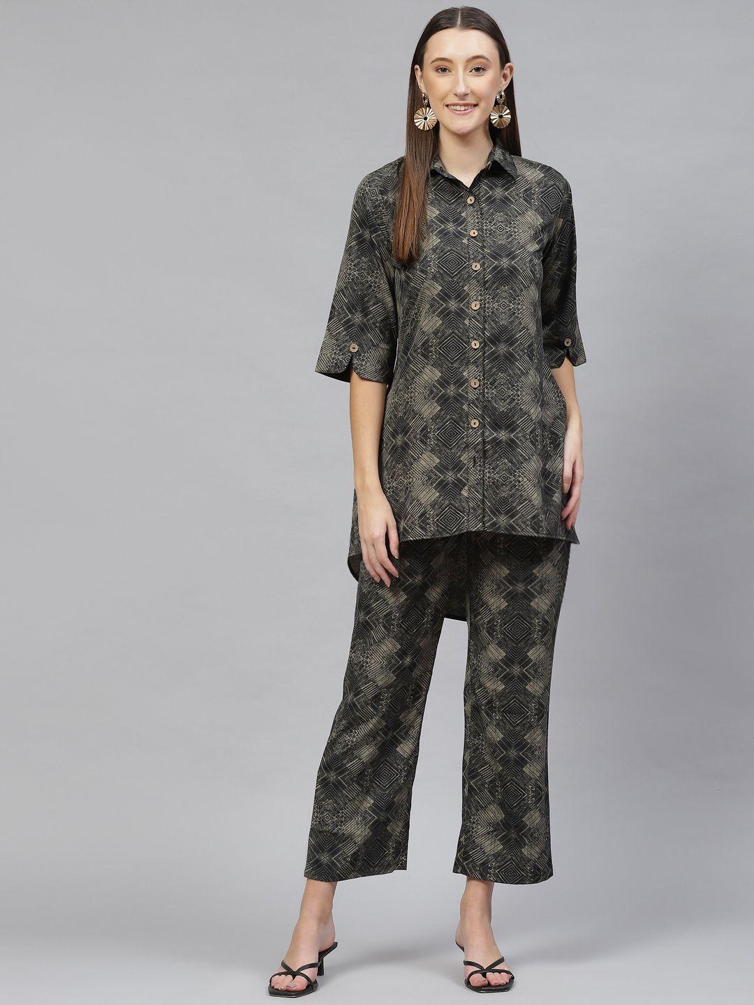 cottinfab printed shirt collar co-ord set