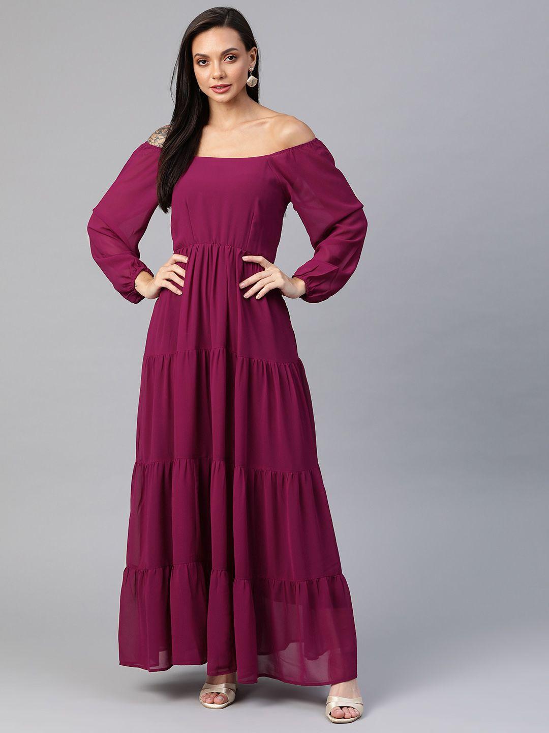 cottinfab purple off-shoulder crepe maxi dress