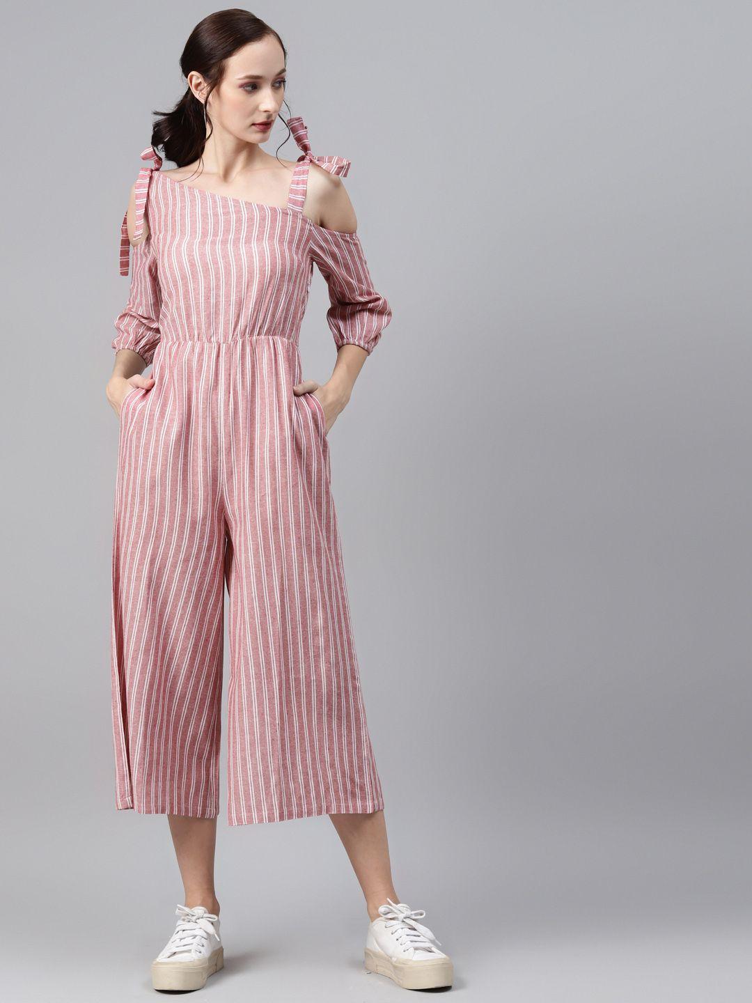 cottinfab red & white striped cotton culotte jumpsuit