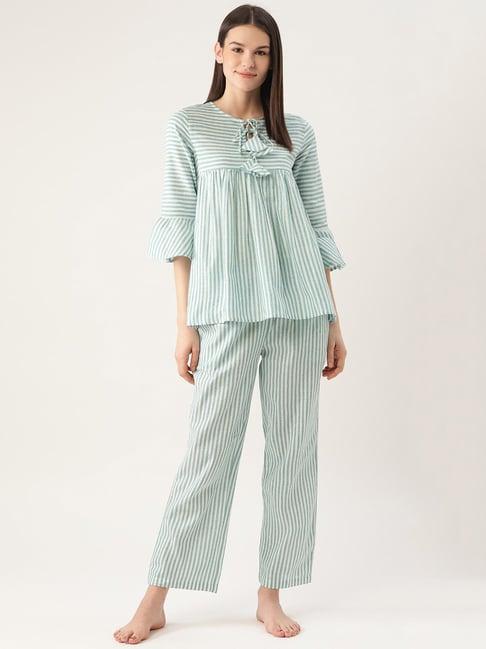 cottinfab sea green striped top with pyjamas