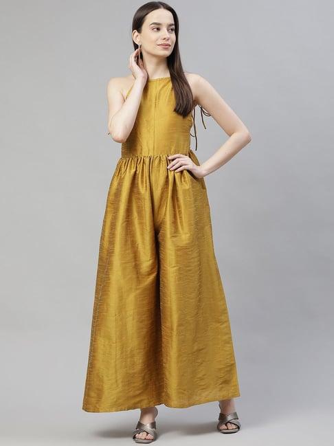 cottinfab silk blend gold regular fit jumpsuit