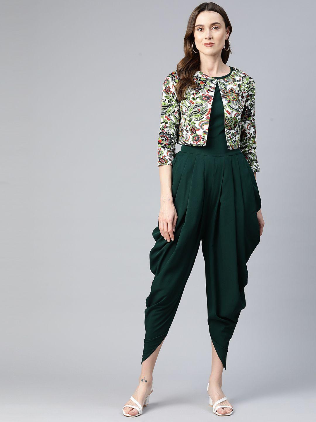 cottinfab solid dhoti jumpsuit with jacket