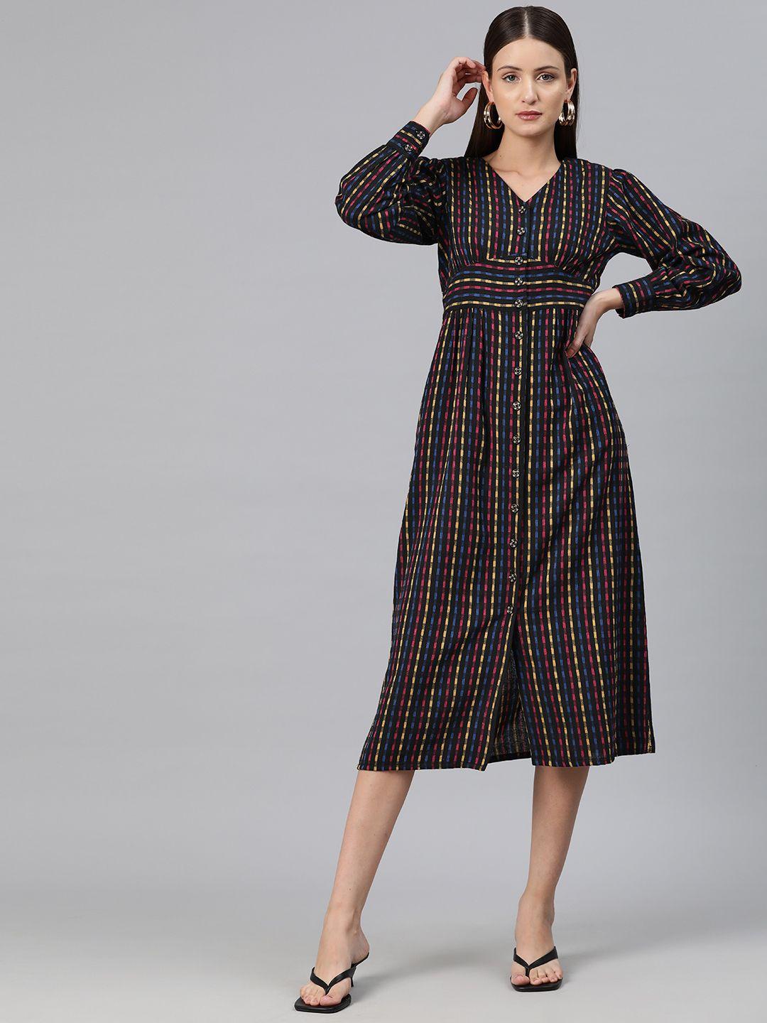 cottinfab striped a-line midi dress