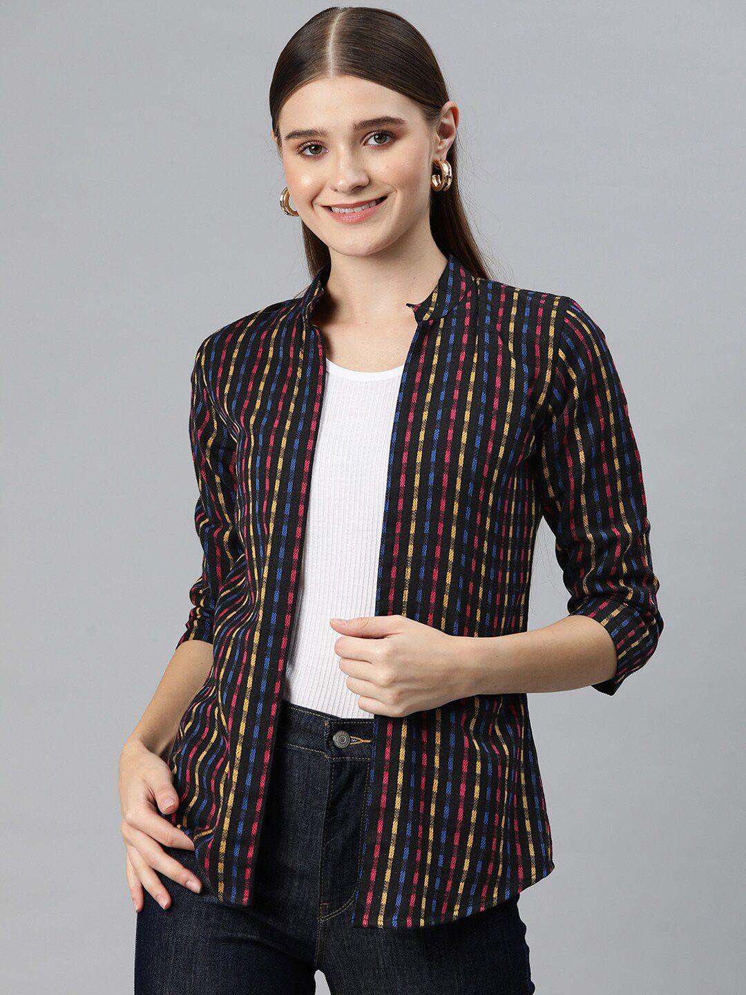 cottinfab striped mandarin collar cotton open front shrug