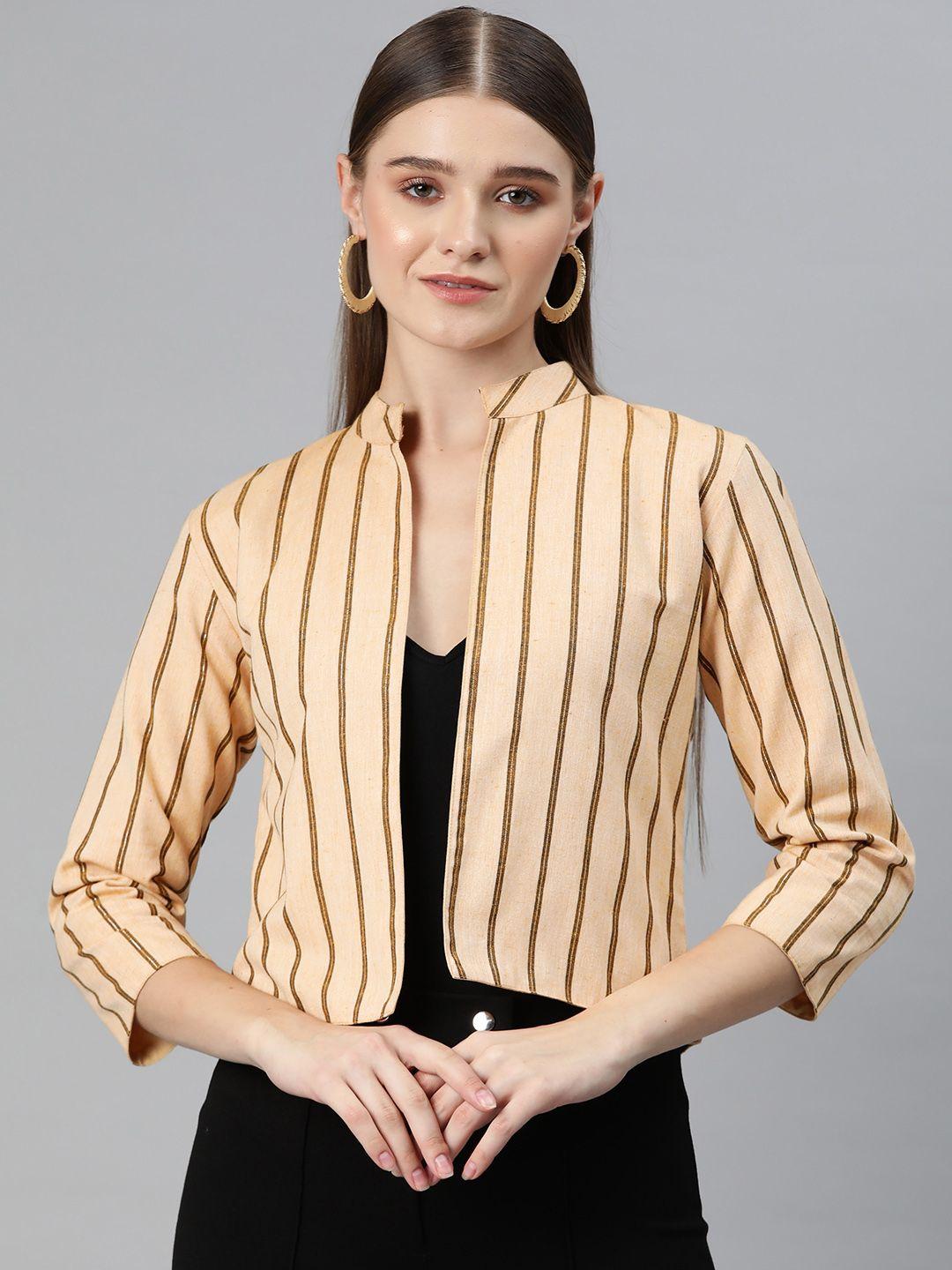 cottinfab striped mandarin collar open front jacket