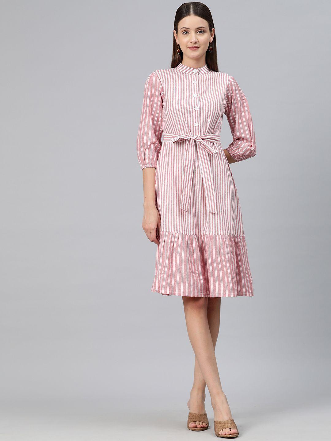 cottinfab striped puff sleeve a-line dress