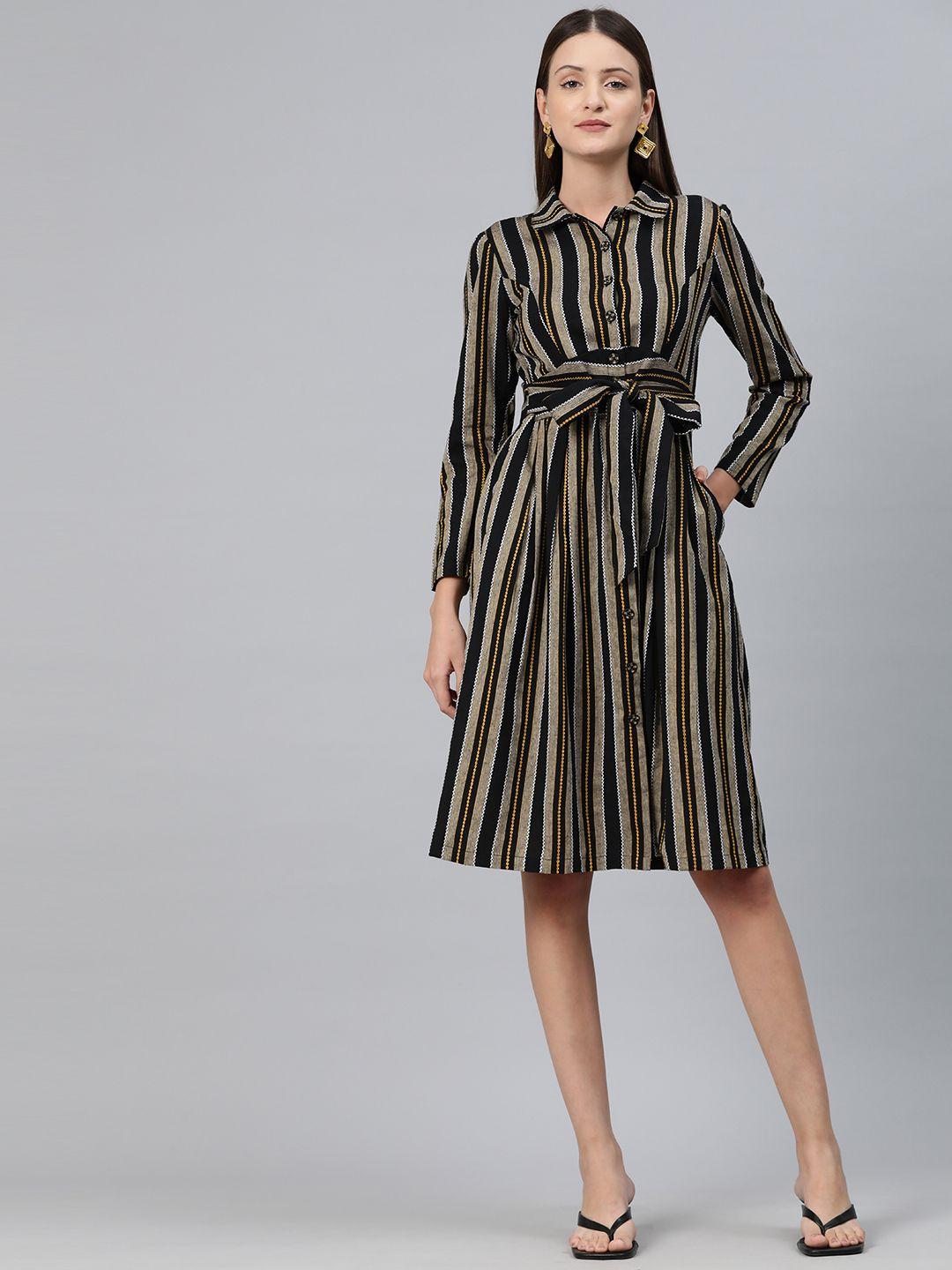 cottinfab striped shirt dress with tie-up detail