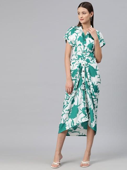 cottinfab white & green floral print shirt dress