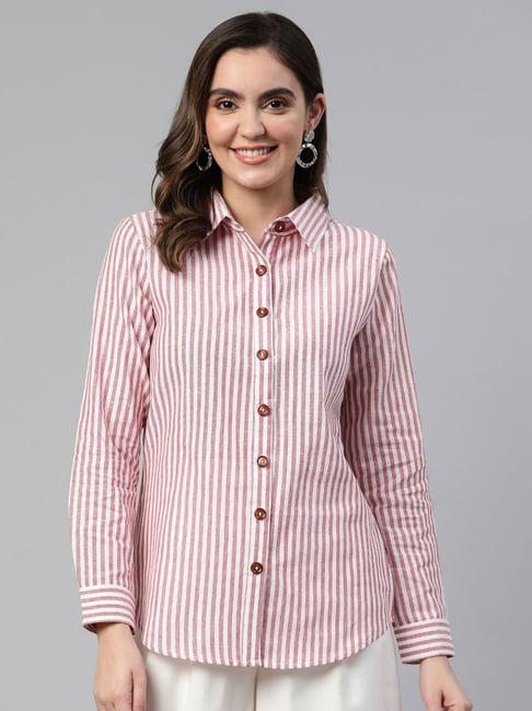 cottinfab white & red cotton striped shirt