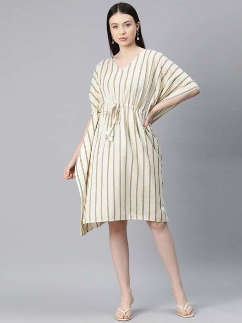 cottinfab white striped kaftan midi dress