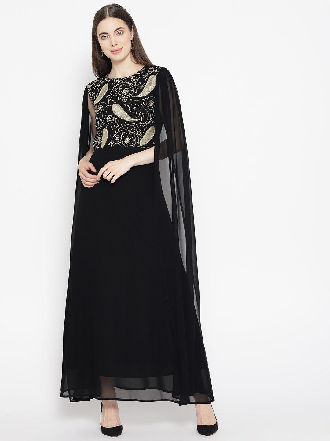 cottinfab women black embroidered detail maxi dress
