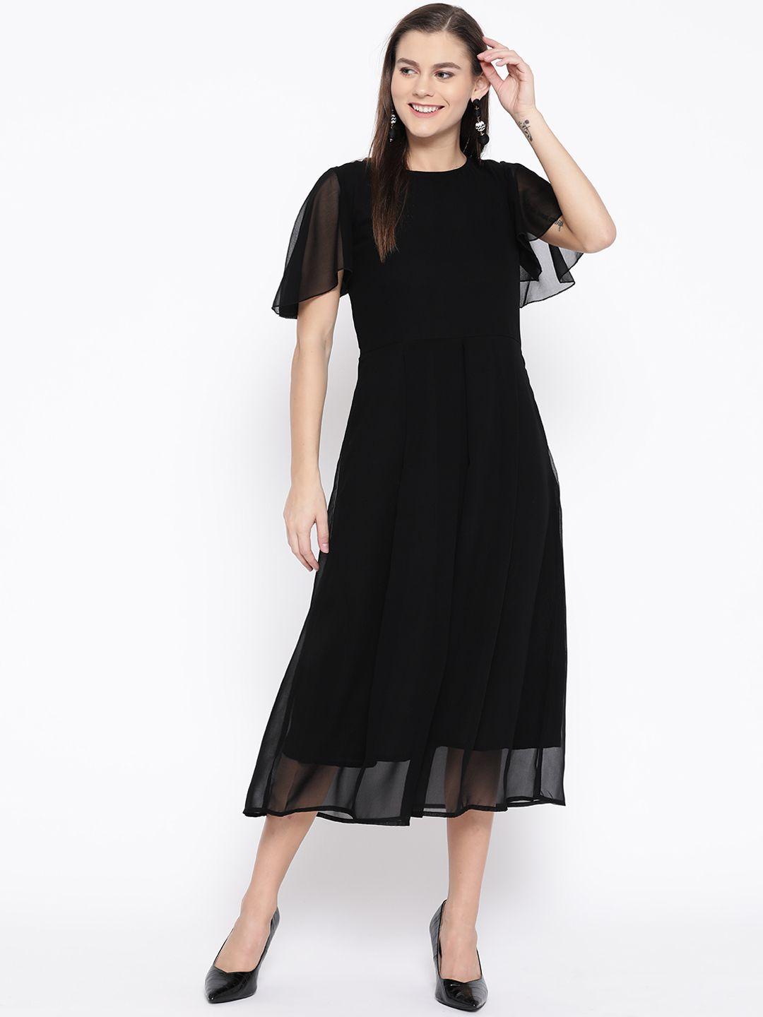 cottinfab women black solid a-line dress