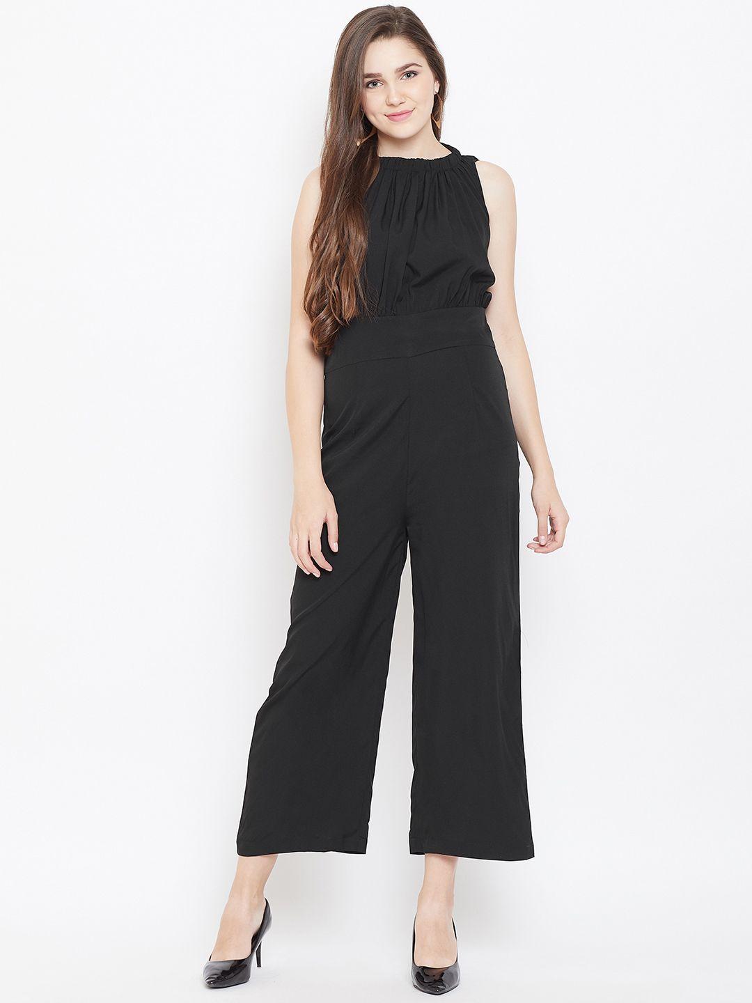 cottinfab women black solid basic jumpsuit