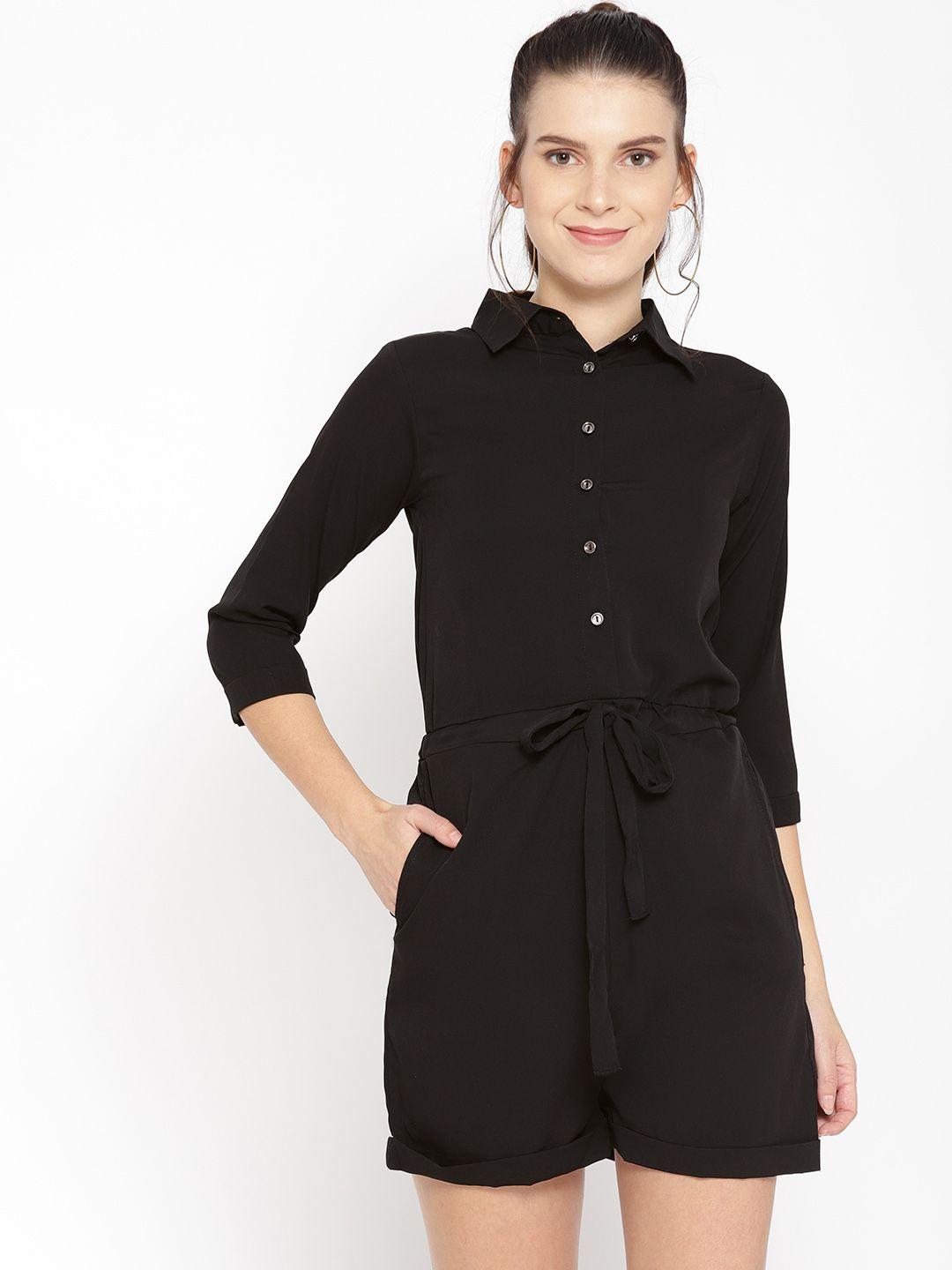 cottinfab women black solid playsuit