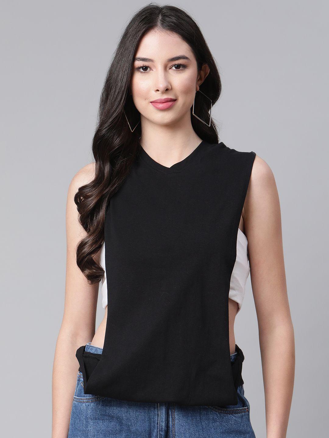 cottinfab women black styled top