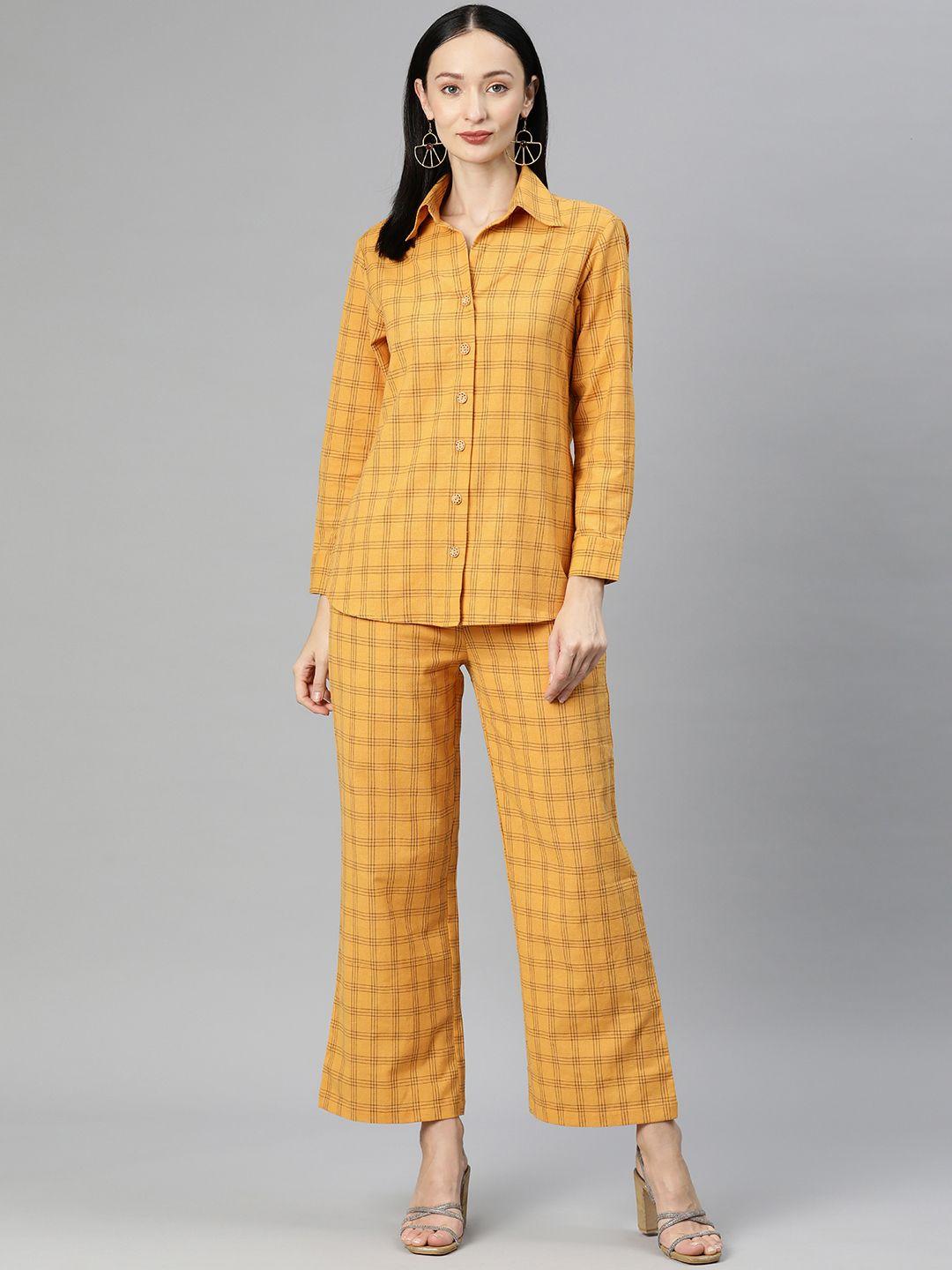 cottinfab women checked cotton shirt with trousers