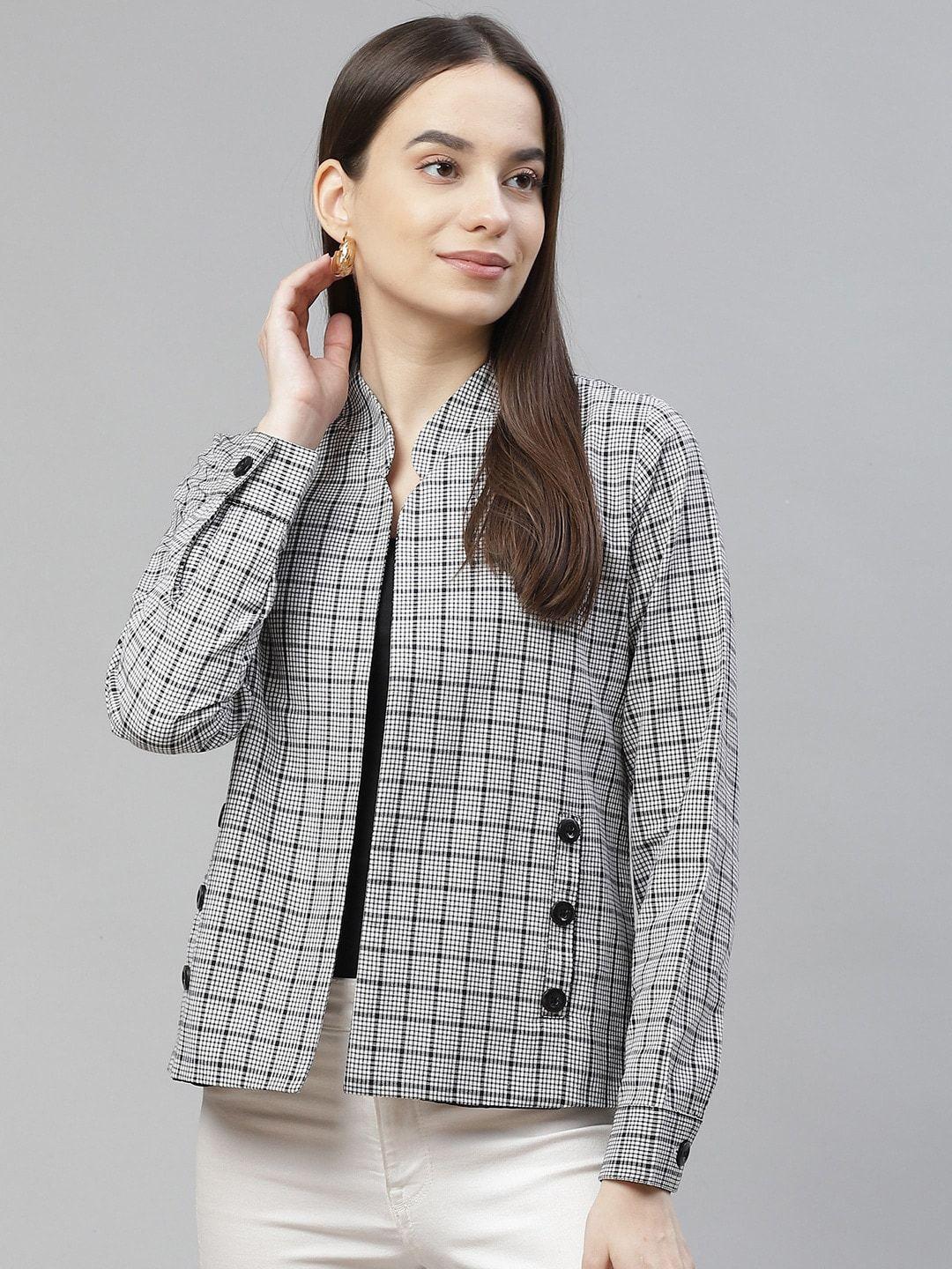 cottinfab women cotton checked lightweight tailored jacket