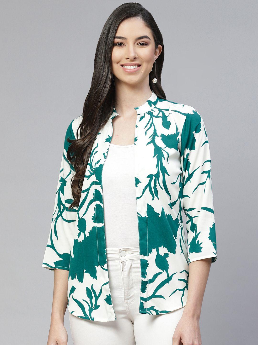 cottinfab women green & white printed tropical shrug