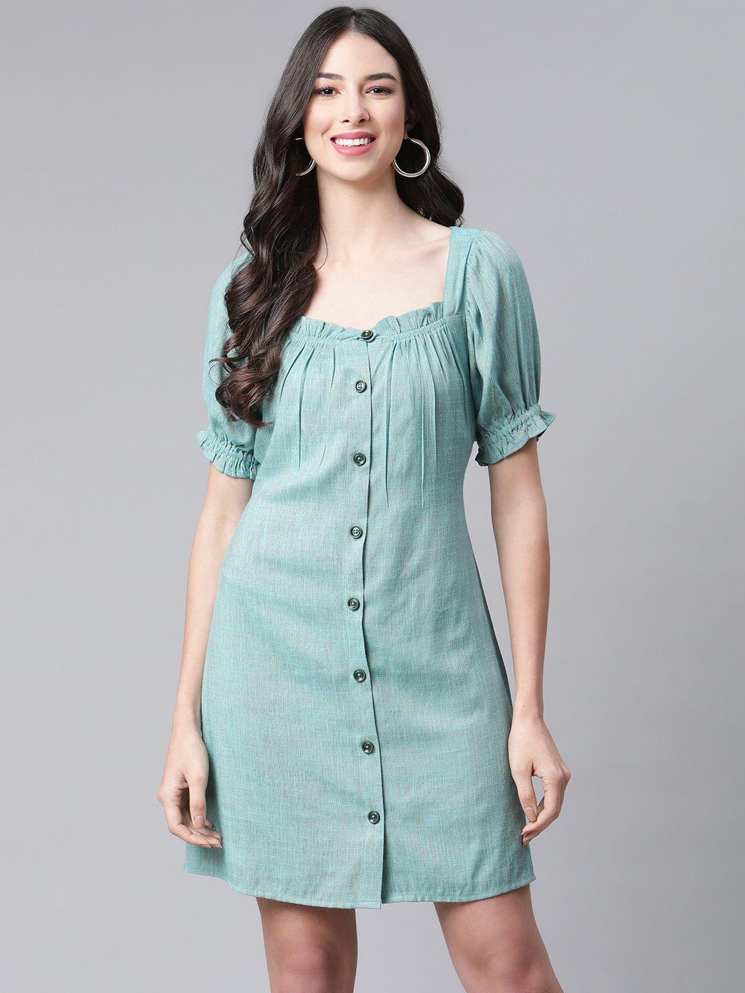 cottinfab women green a-line dress