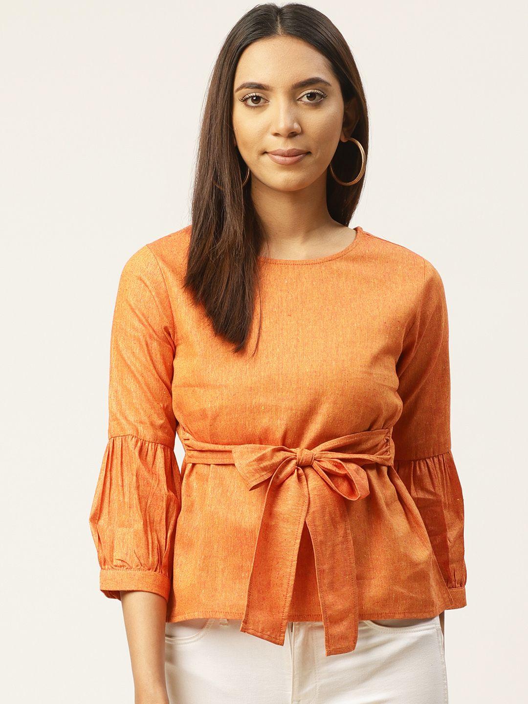 cottinfab women orange solid a-line pure cotton top