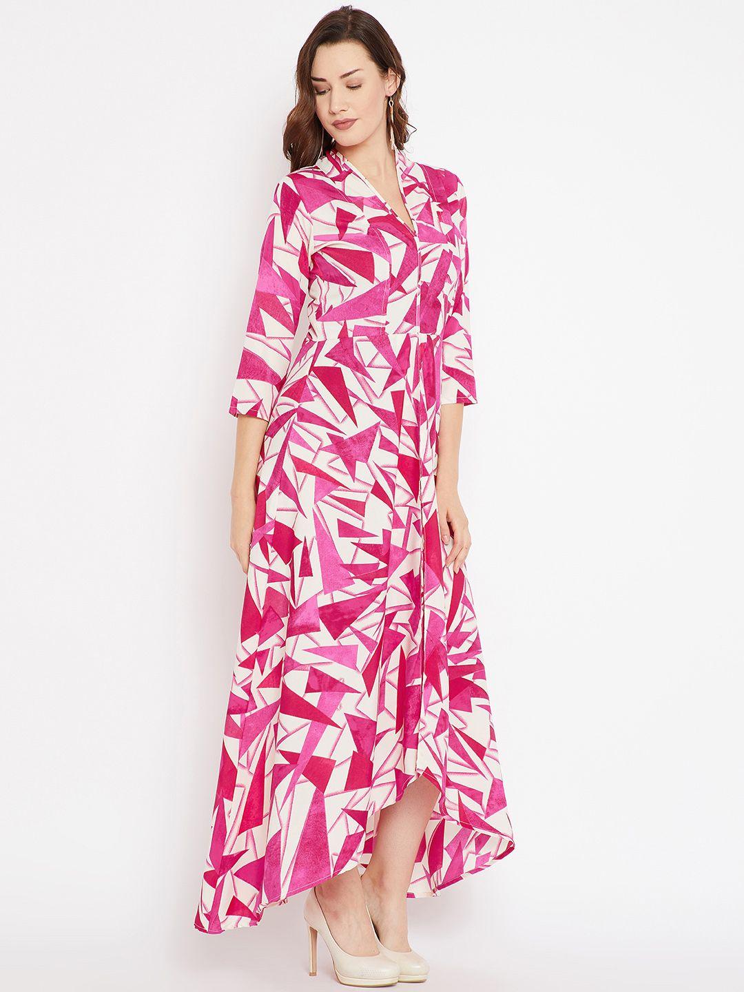 cottinfab women pink & white printed maxi dress