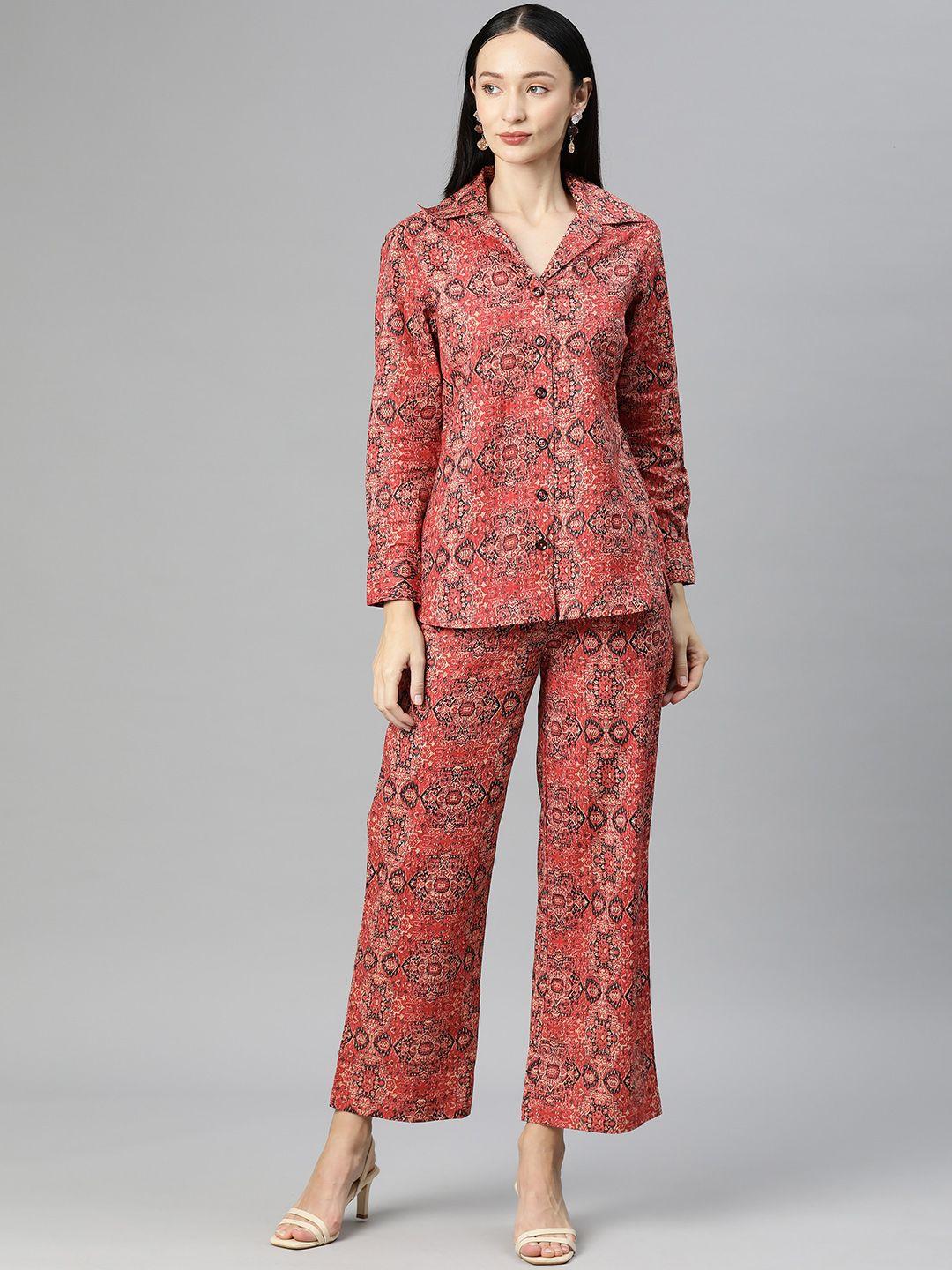 cottinfab women printed cotton shirt with trousers