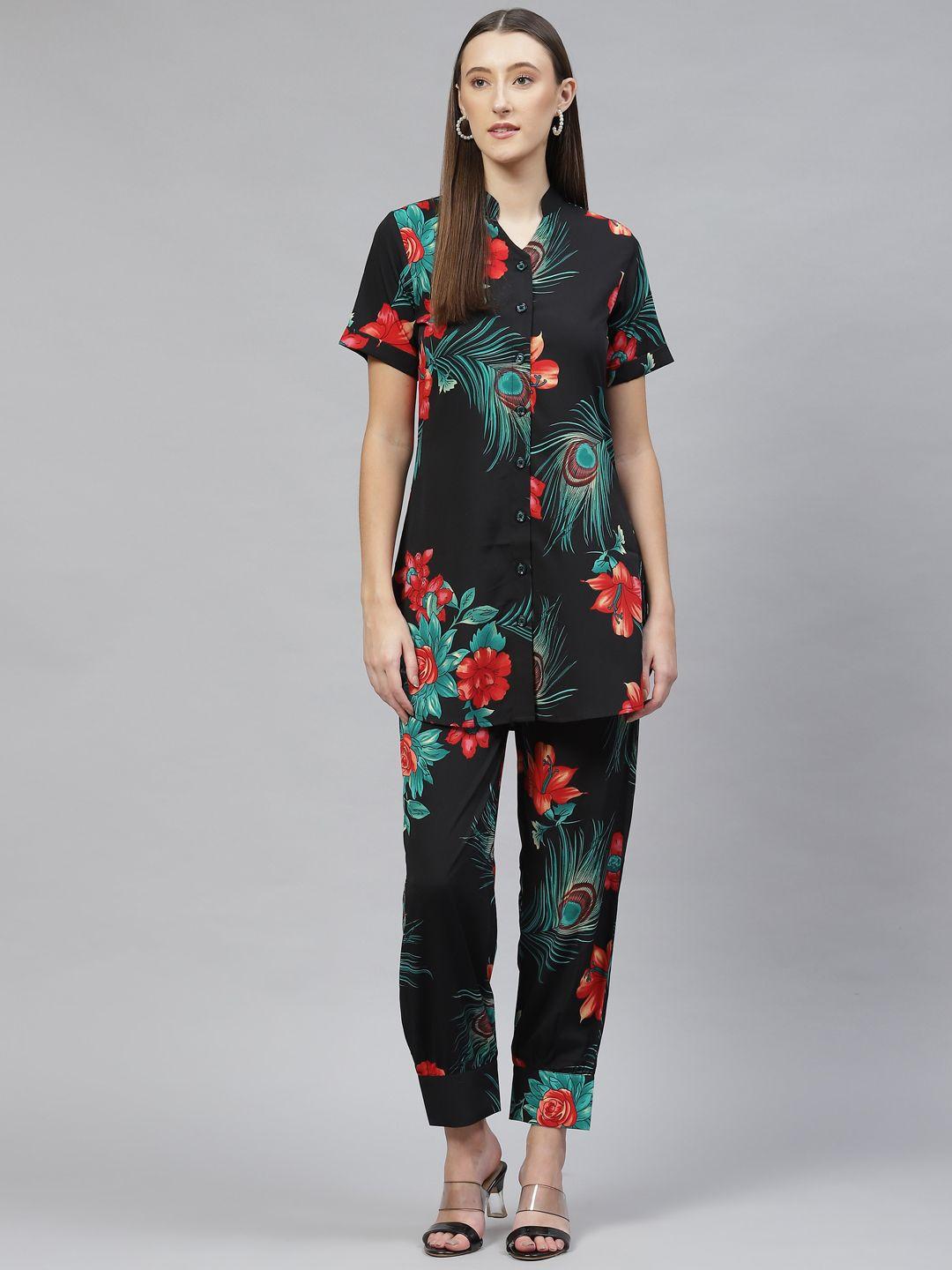 cottinfab women printed shirt with trousers