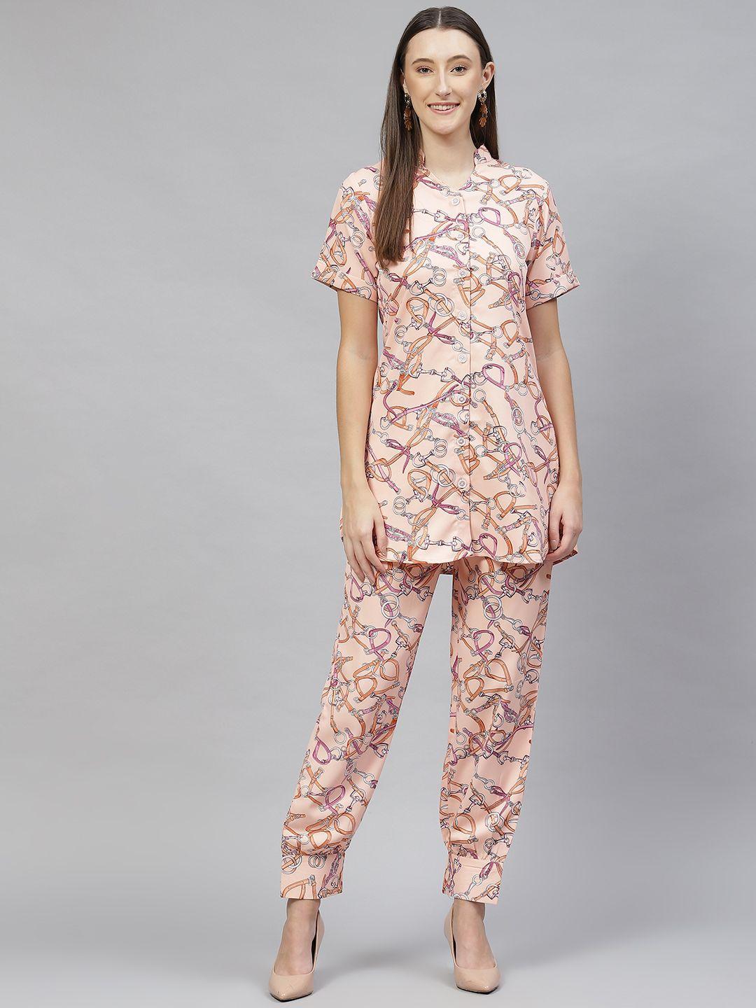 cottinfab women printed shirt with trousers