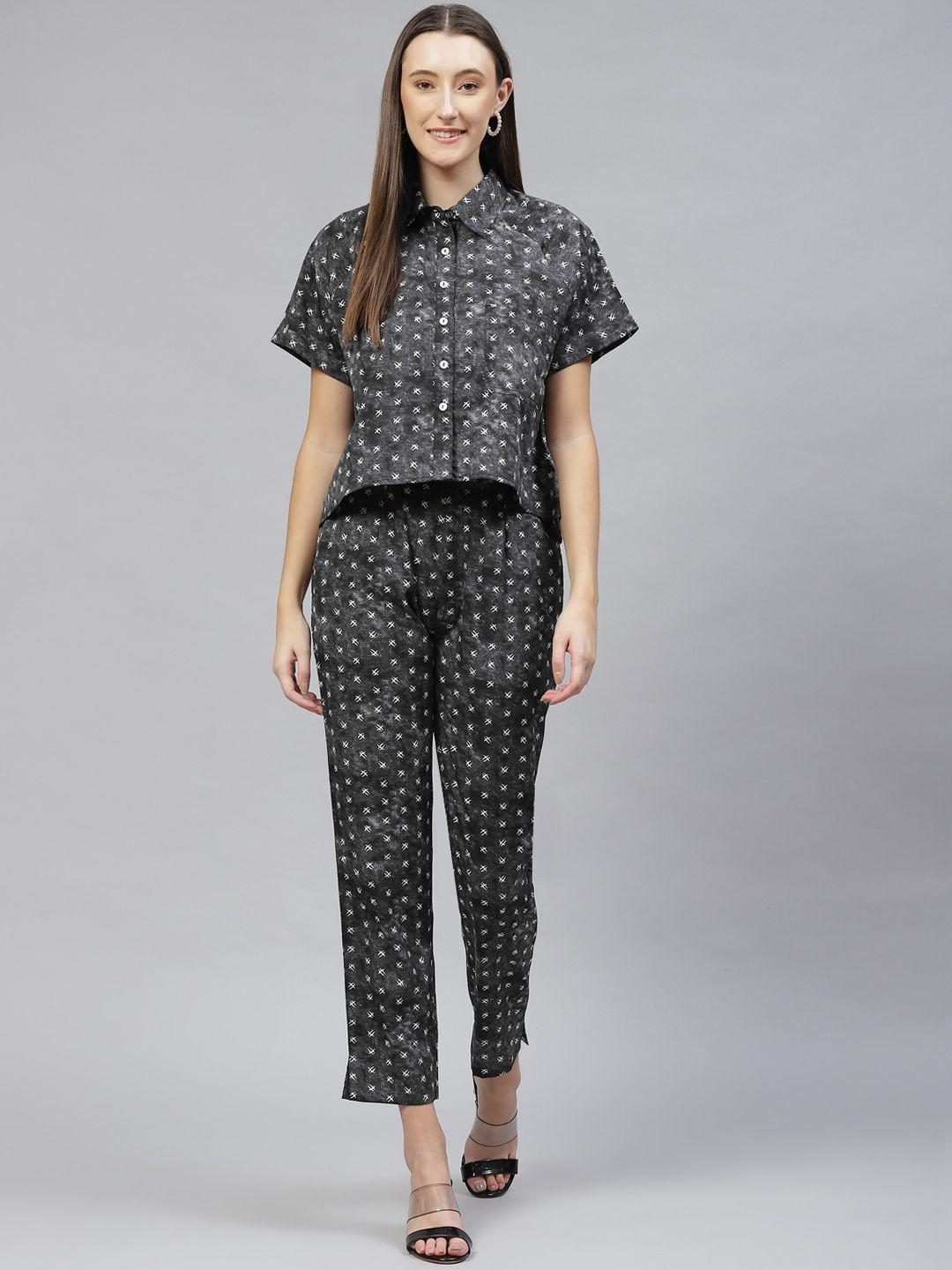 cottinfab women printed shirt with trousers