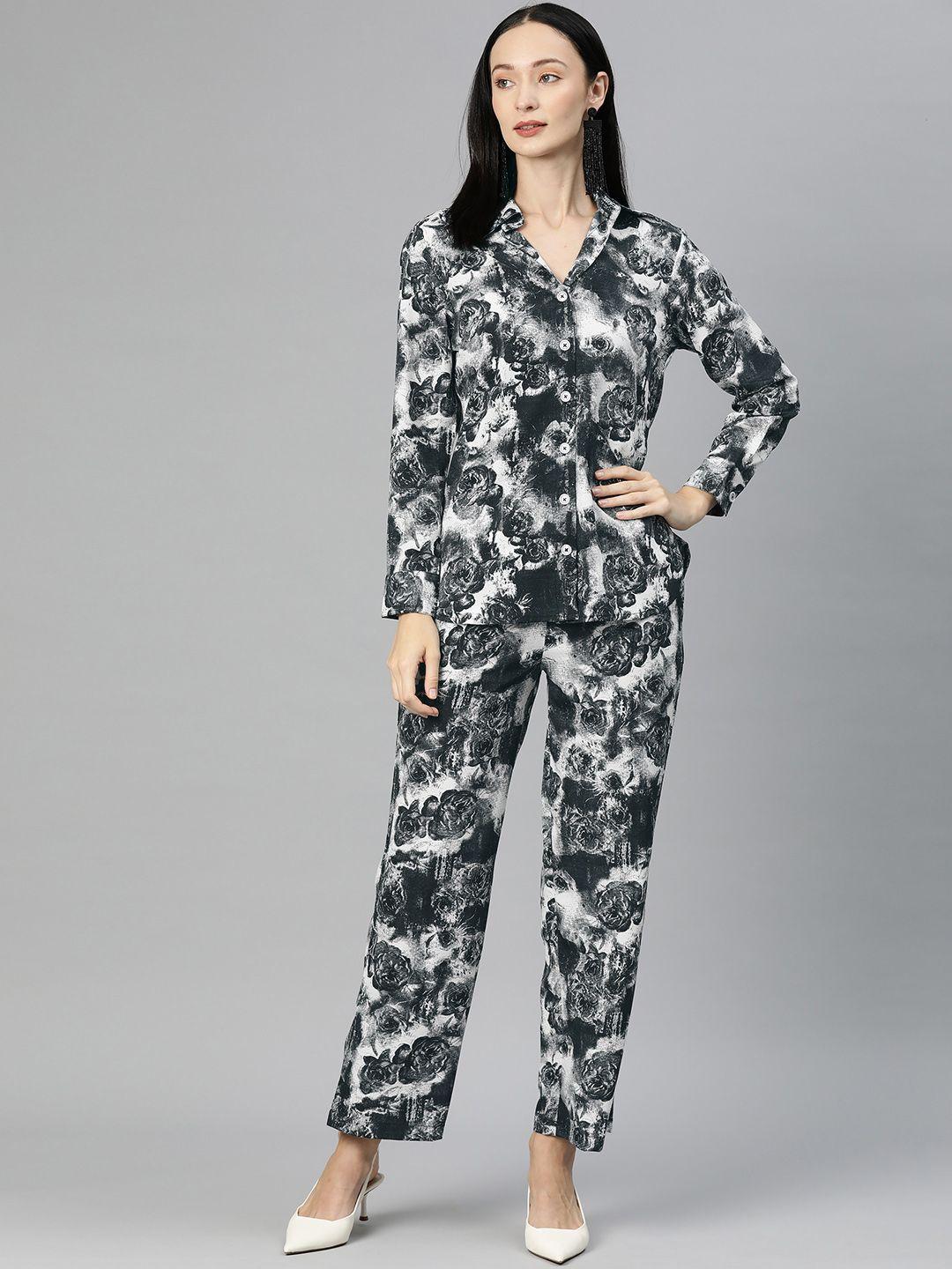 cottinfab women printed shirt with trousers