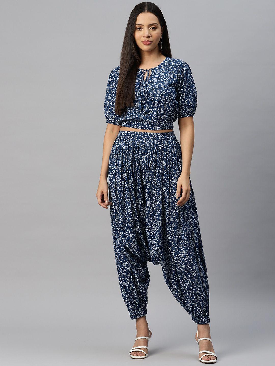 cottinfab women printed top with harem pants