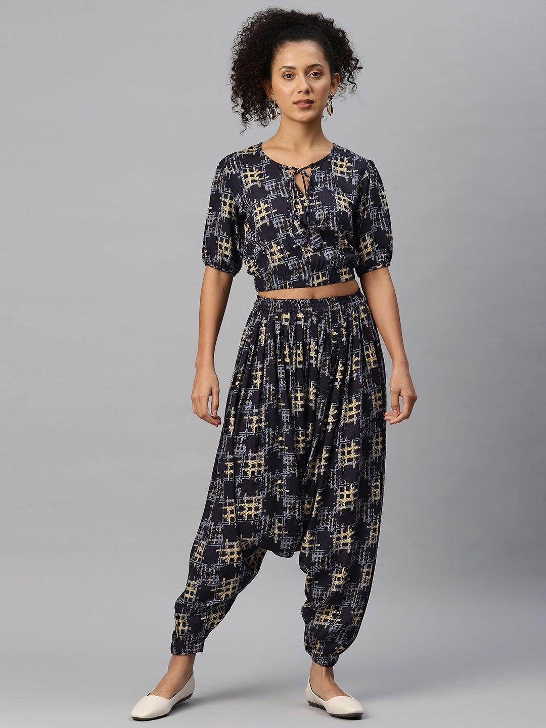 cottinfab women printed top with harem pants