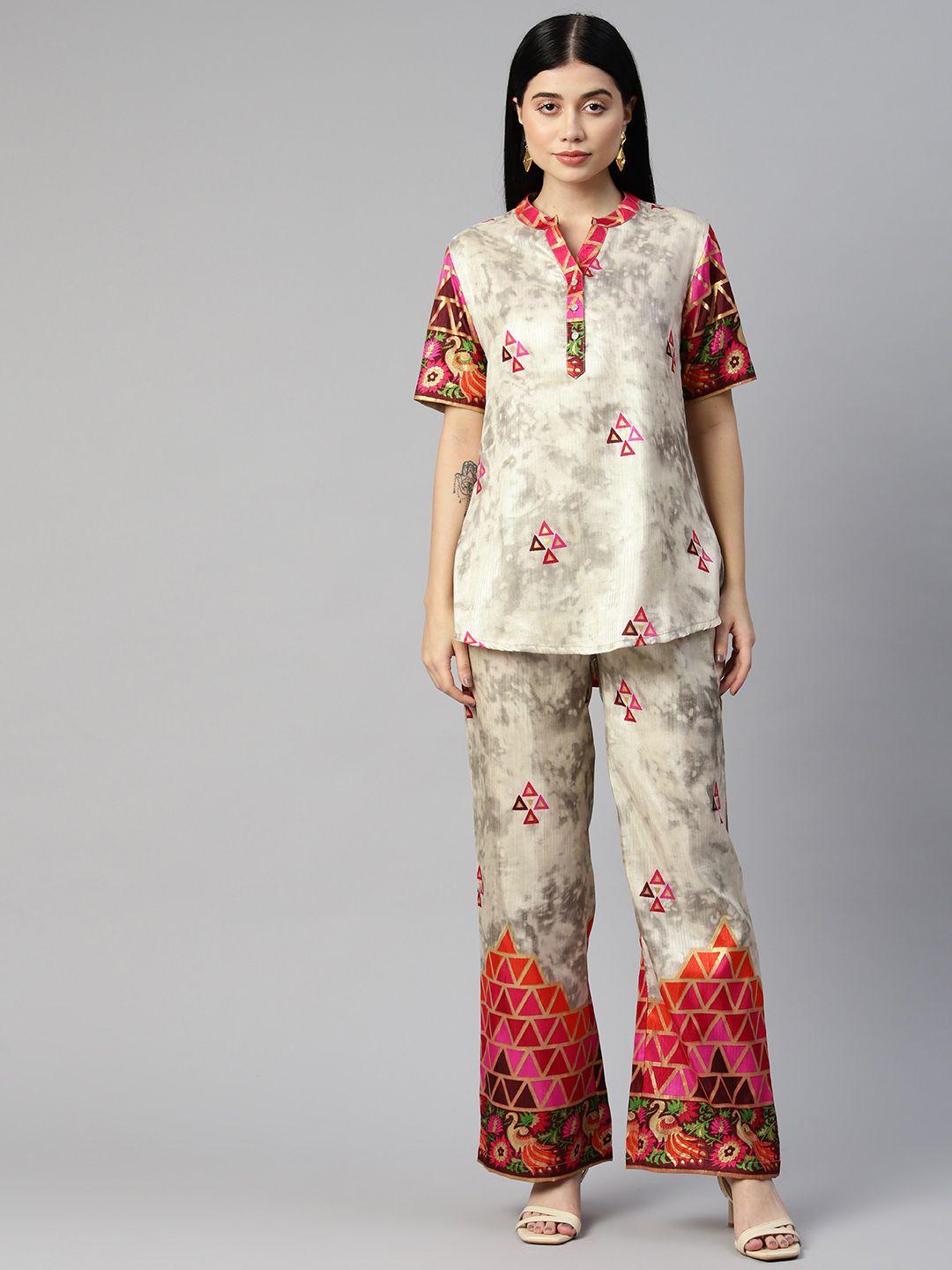 cottinfab women printed top with trousers